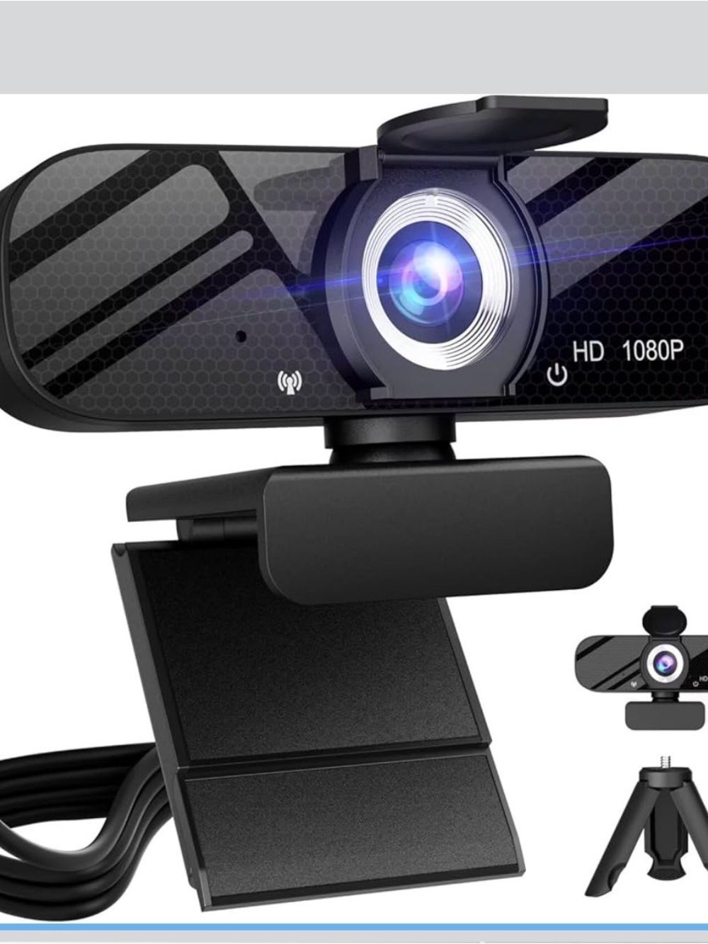 1080P HD Black USB Webcam with Privacy Cover